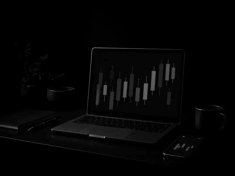 Agentic Trading: Kurskerzen auf dem Laptop